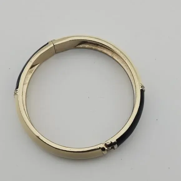 Cream & Black Hinge Bangle Bracelet Classy Neutral Preppy Old Money Aesthetic - Picture 4 of 7